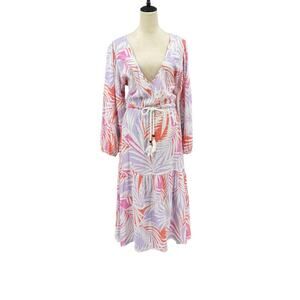 Cynthia Rowley Multicolored Botanical Print Flowy Long Balloon Sleeve Dress